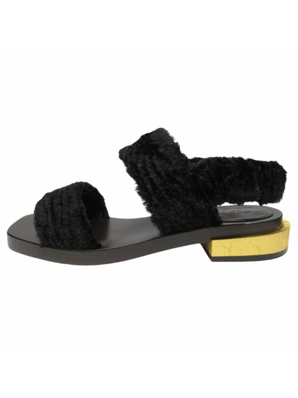 Gucci Faux Fur Sandals Boa Shoes Metal Heels Back Velcro Black 37.5